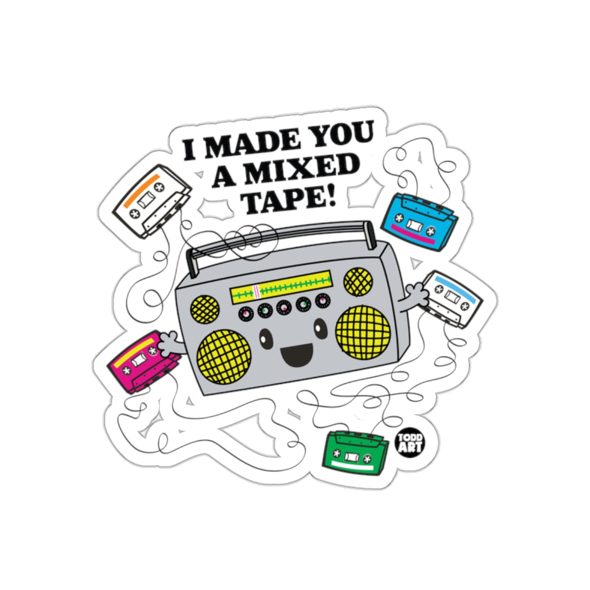 Retro Boombox And Cassette Tapes I Made You sticker