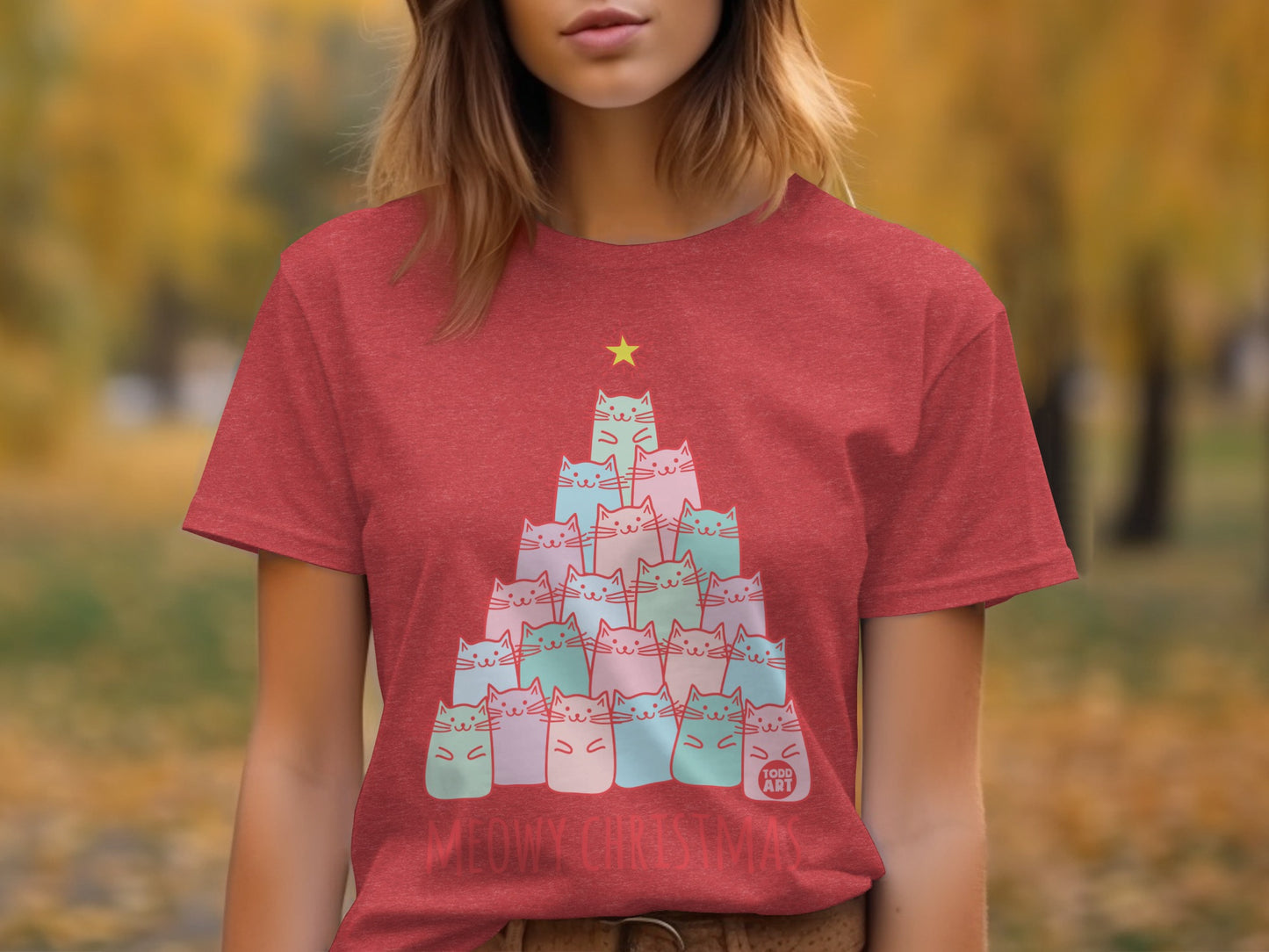 Meowy Christmas Cute Cat Tree T-Shirt for Holiday Fun