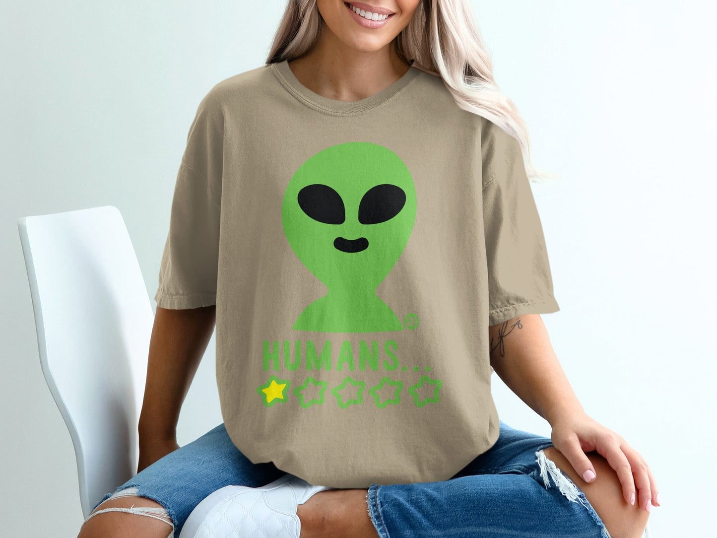 Alien Face Humans One Star Funny Graphic T-Shirt
