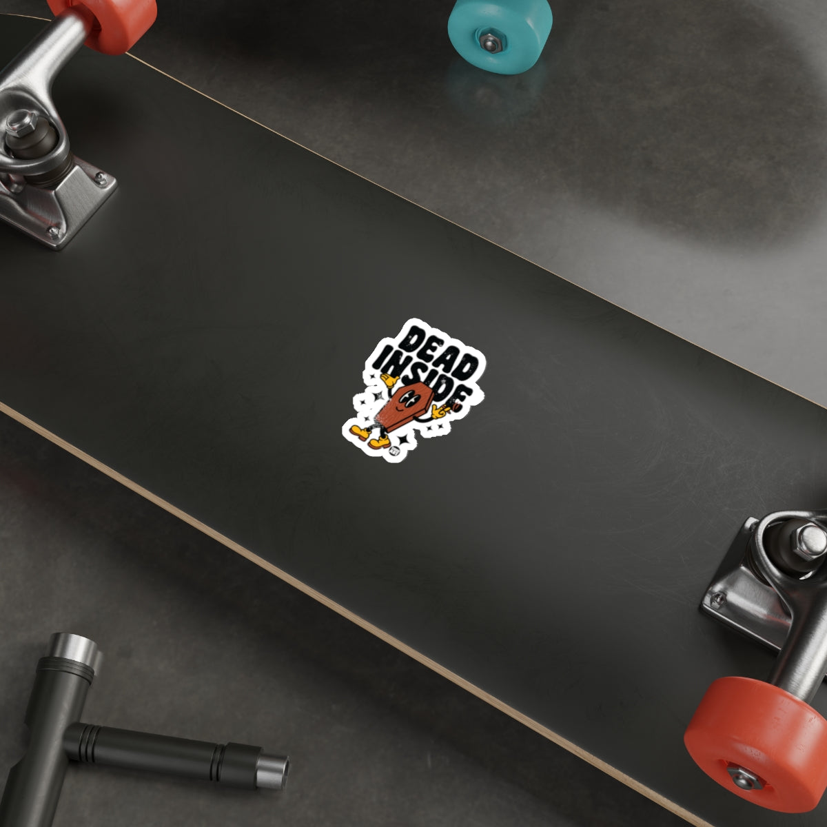 Dead Inside Coffin Character Illustration Design sticker