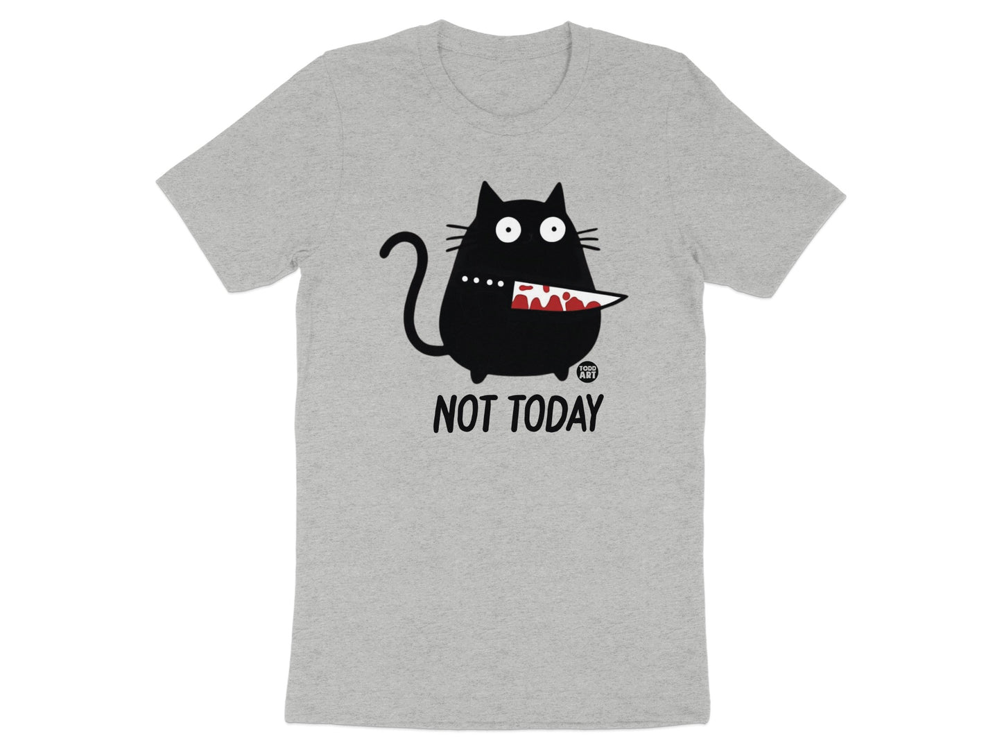 Funny Not Today Cat Holding Knife Design T-Shirt