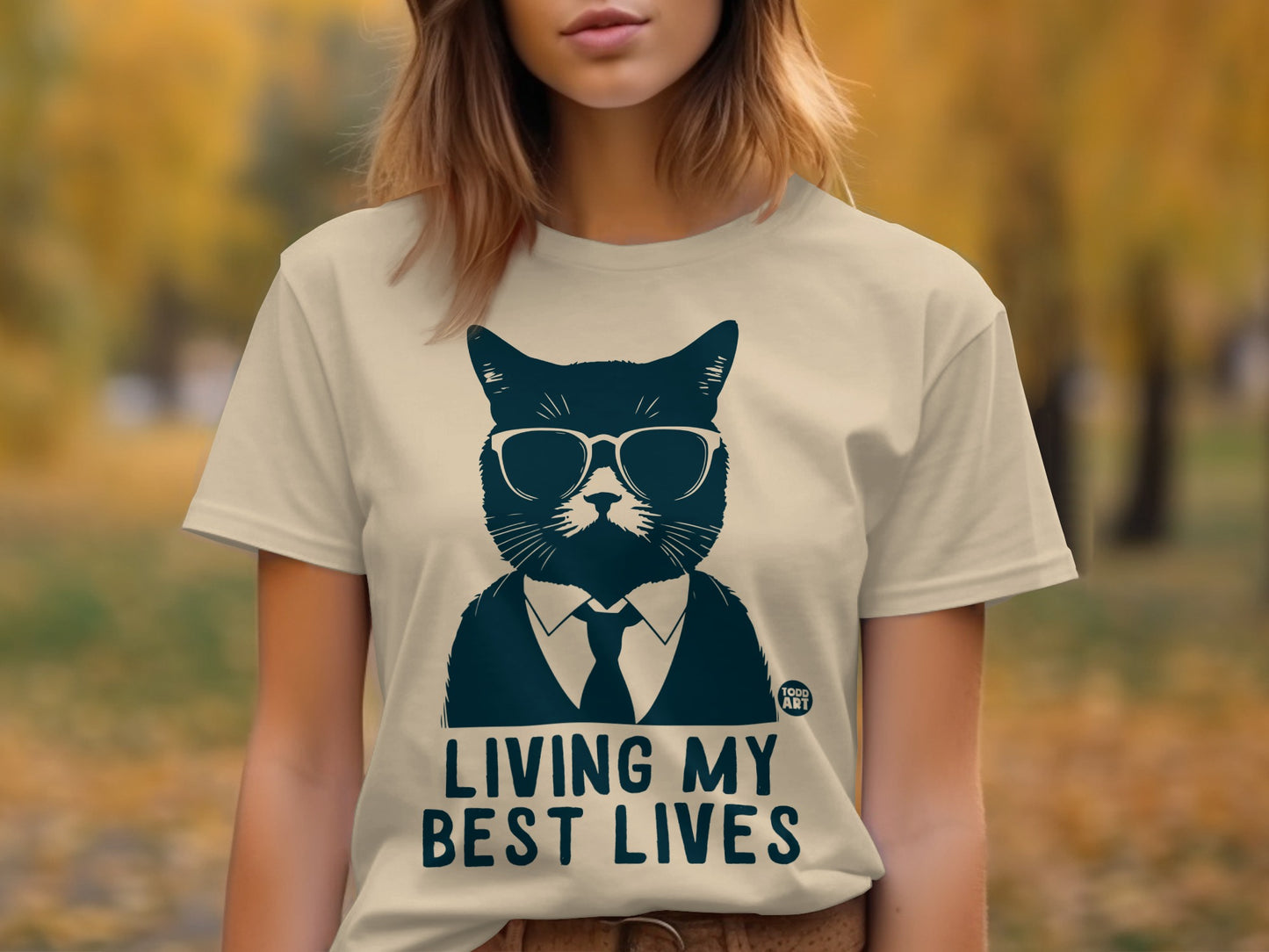 Living My Best Lives Cat Wearing Sunglasses T-Shirt