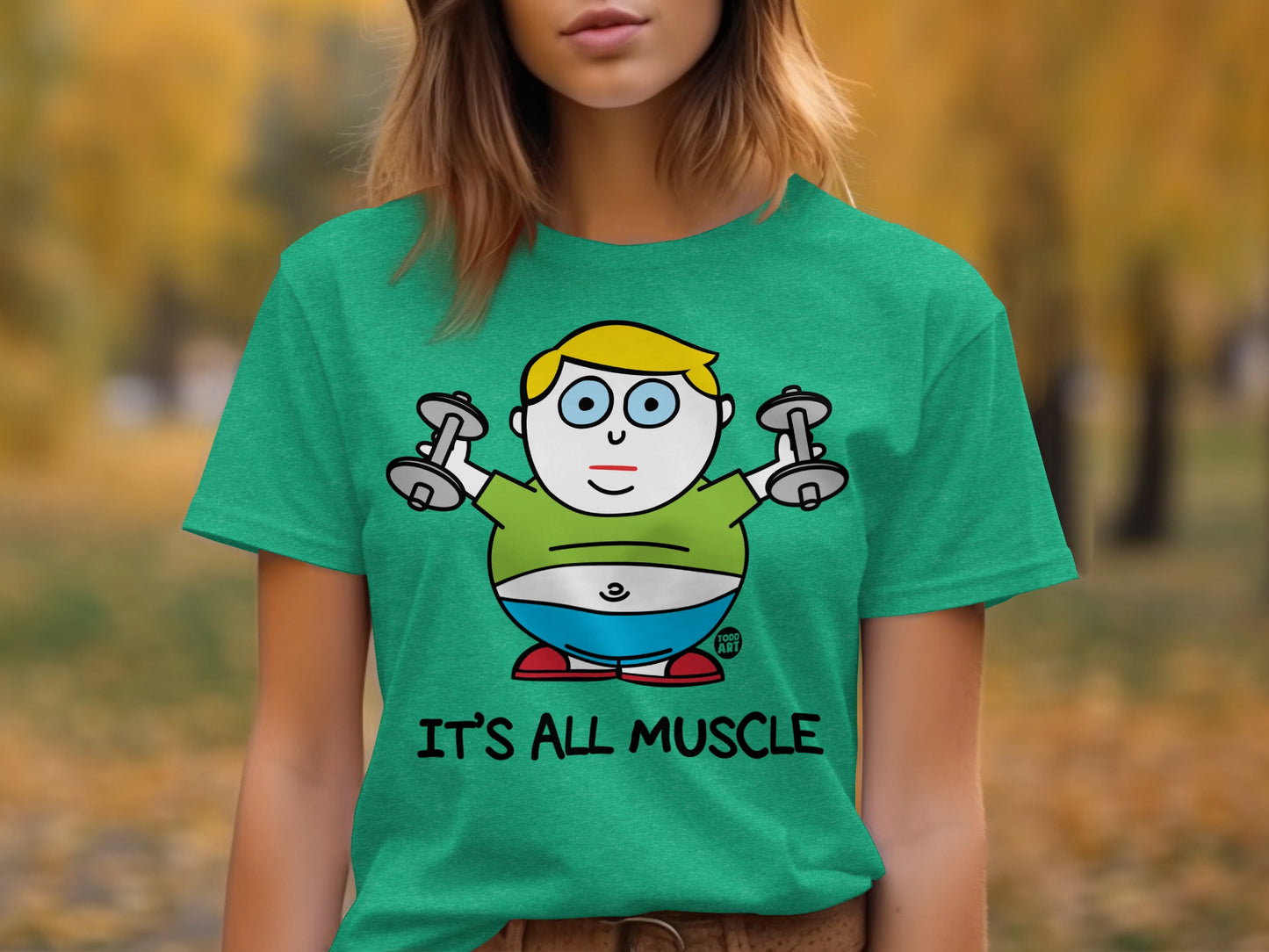 Cartoon Weightlifter It's All Muscle Gym T-Shirt