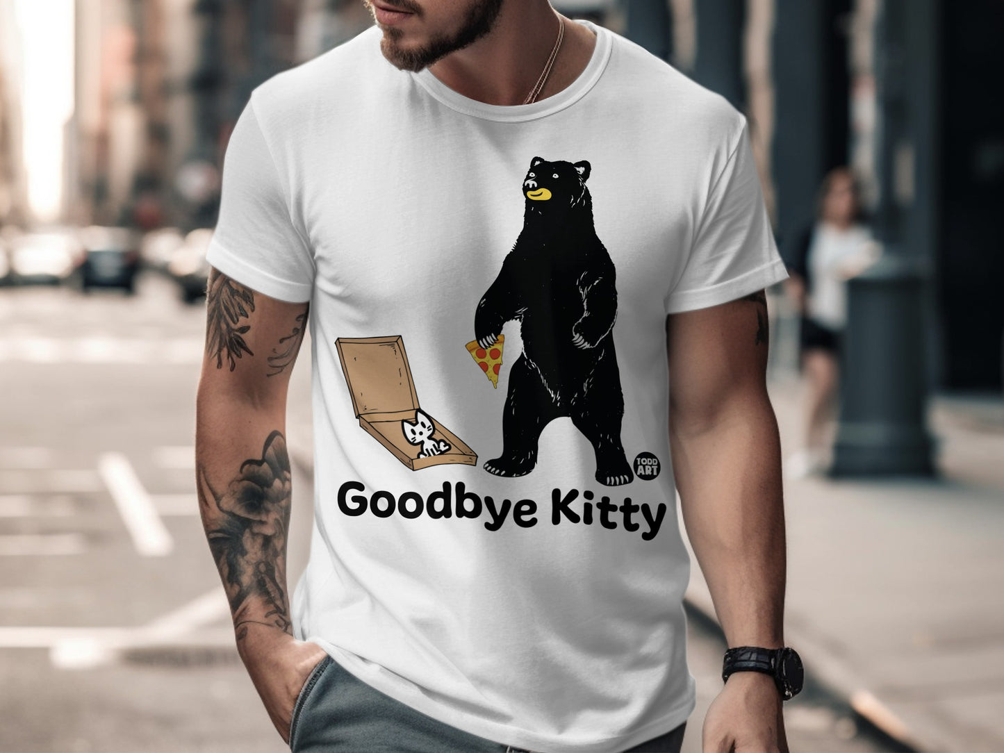 Funny Bear Saying Goodbye Kitty Graphic TShirt