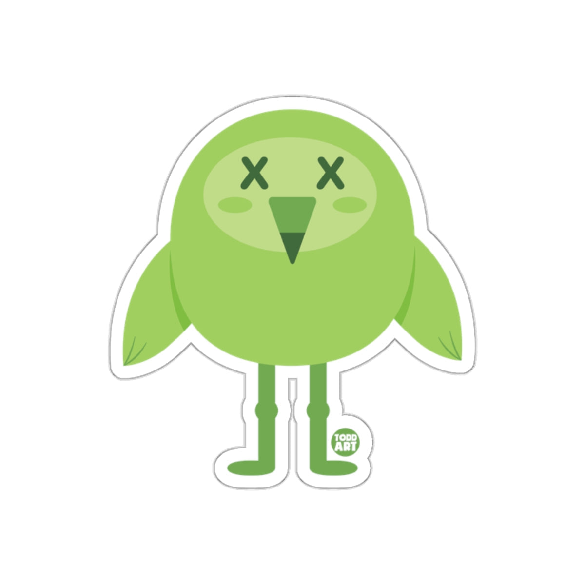 Green Cartoon Bird with Cross Eyes Sticker