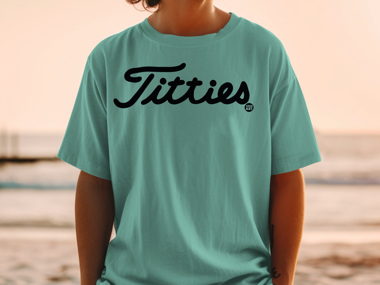 Todd Art Titties Graphic Unisex Teal T-Shirt