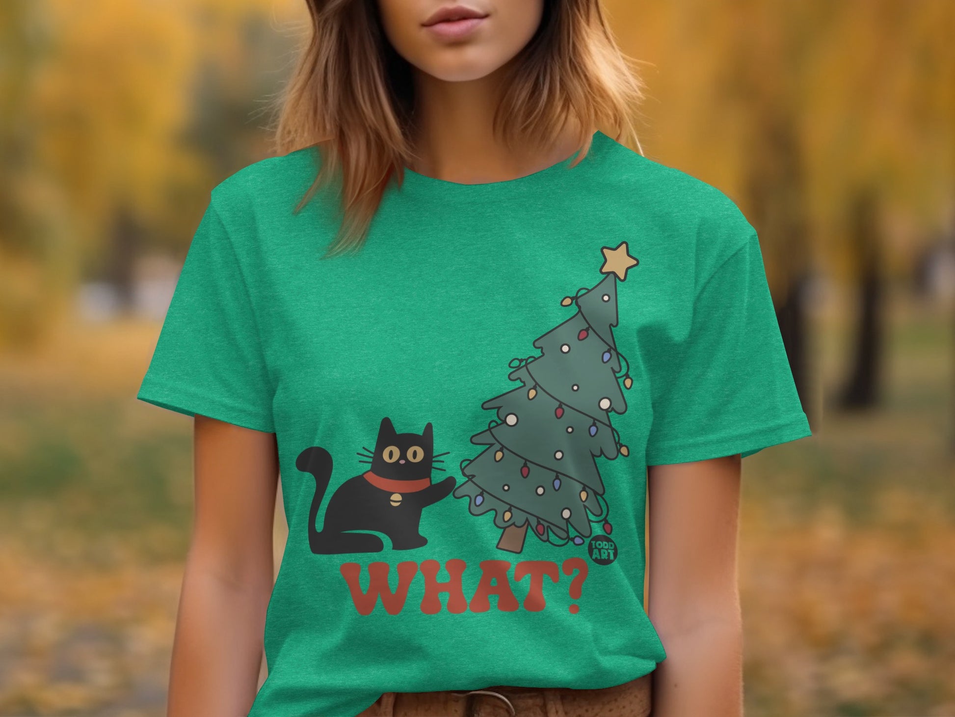 Christmas Cat What Graphic Short Sleeve T-shirt