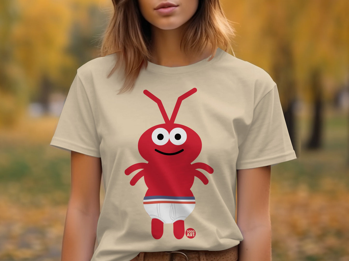 Cute Red Cartoon Ant Wearing Underwear Shirt