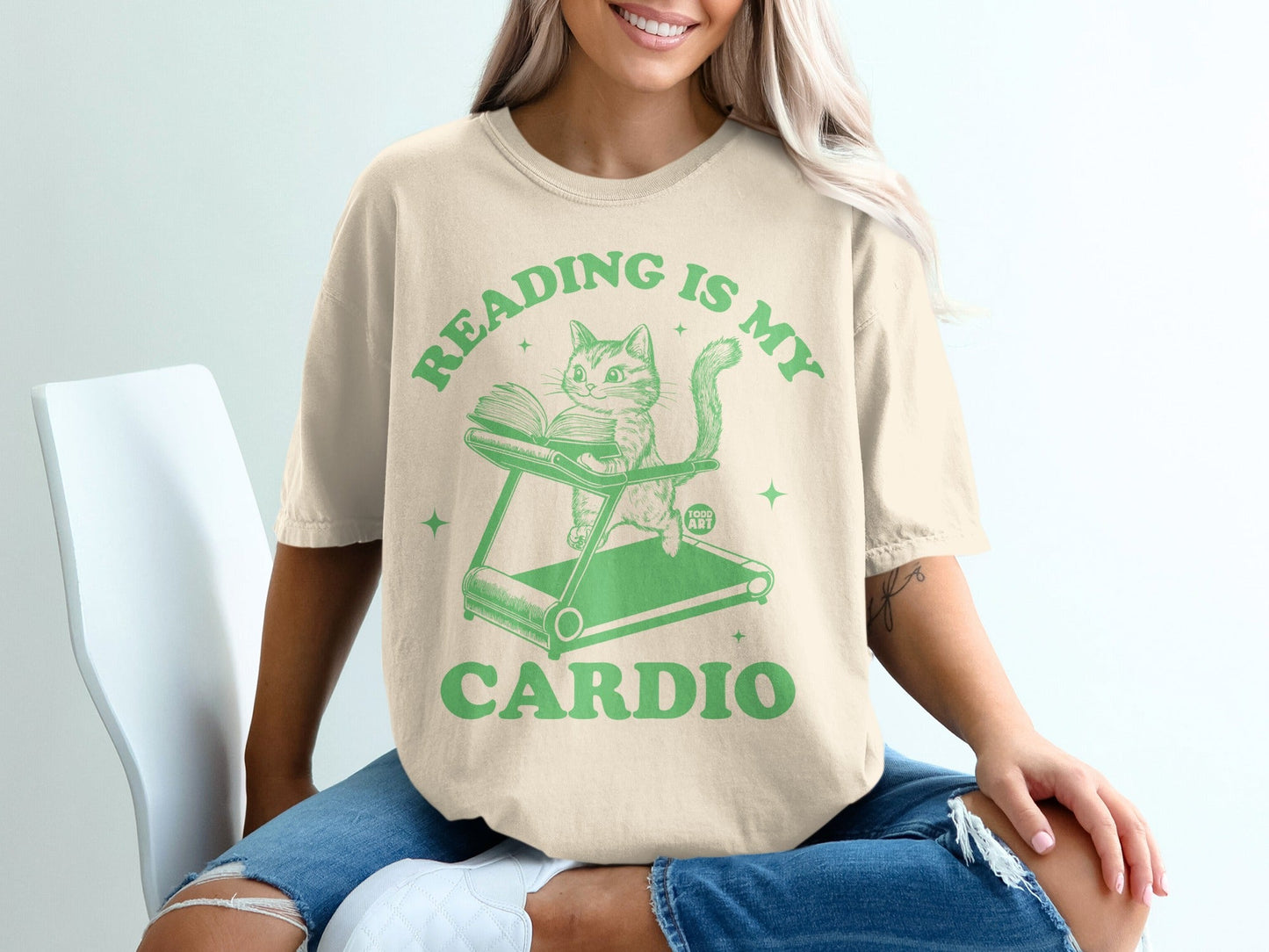 Reading Is My Cardio T-Shirt with Cat Design