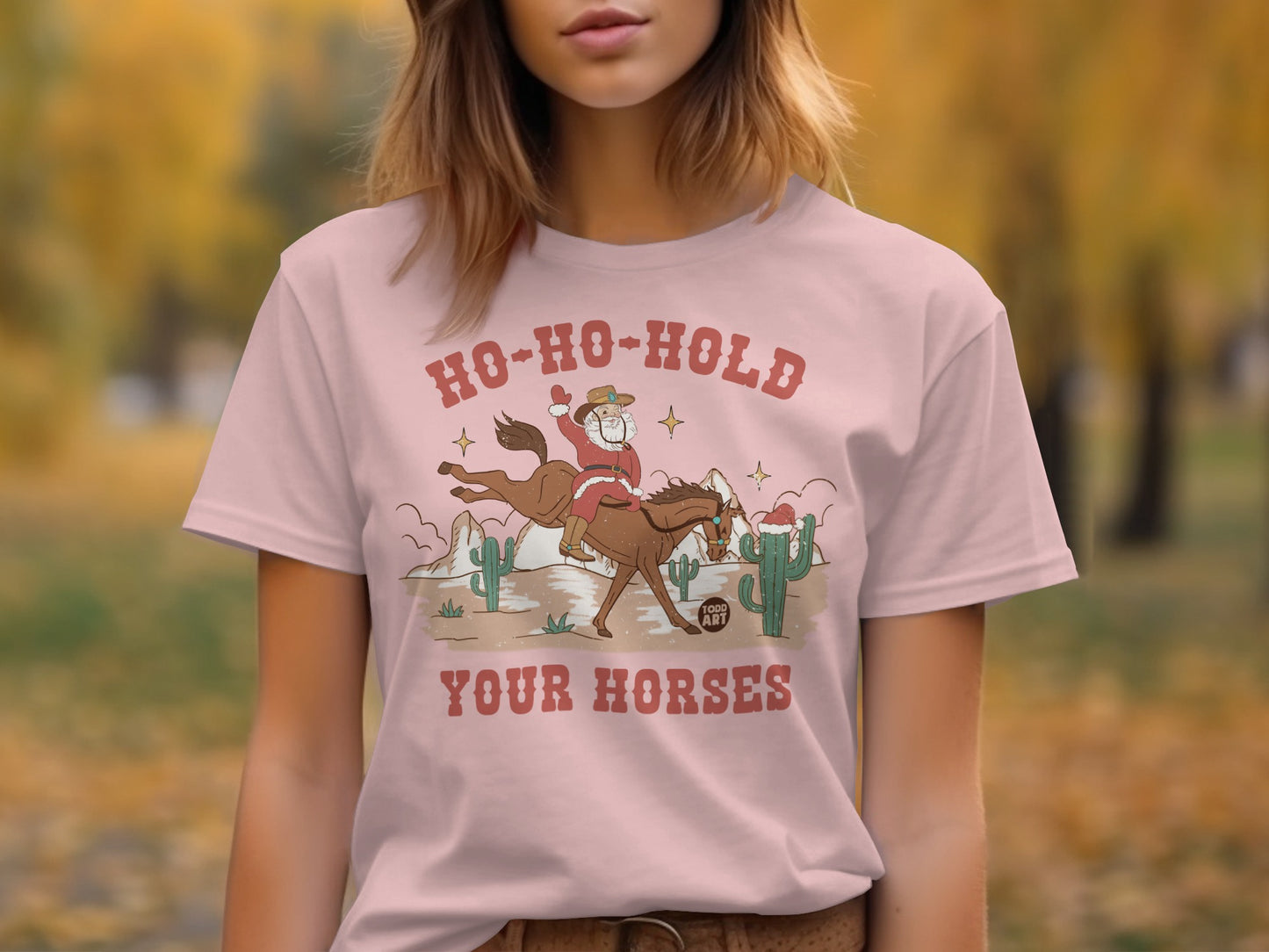 Ho-Ho-Hold Your Horses Santa Riding T-shirt