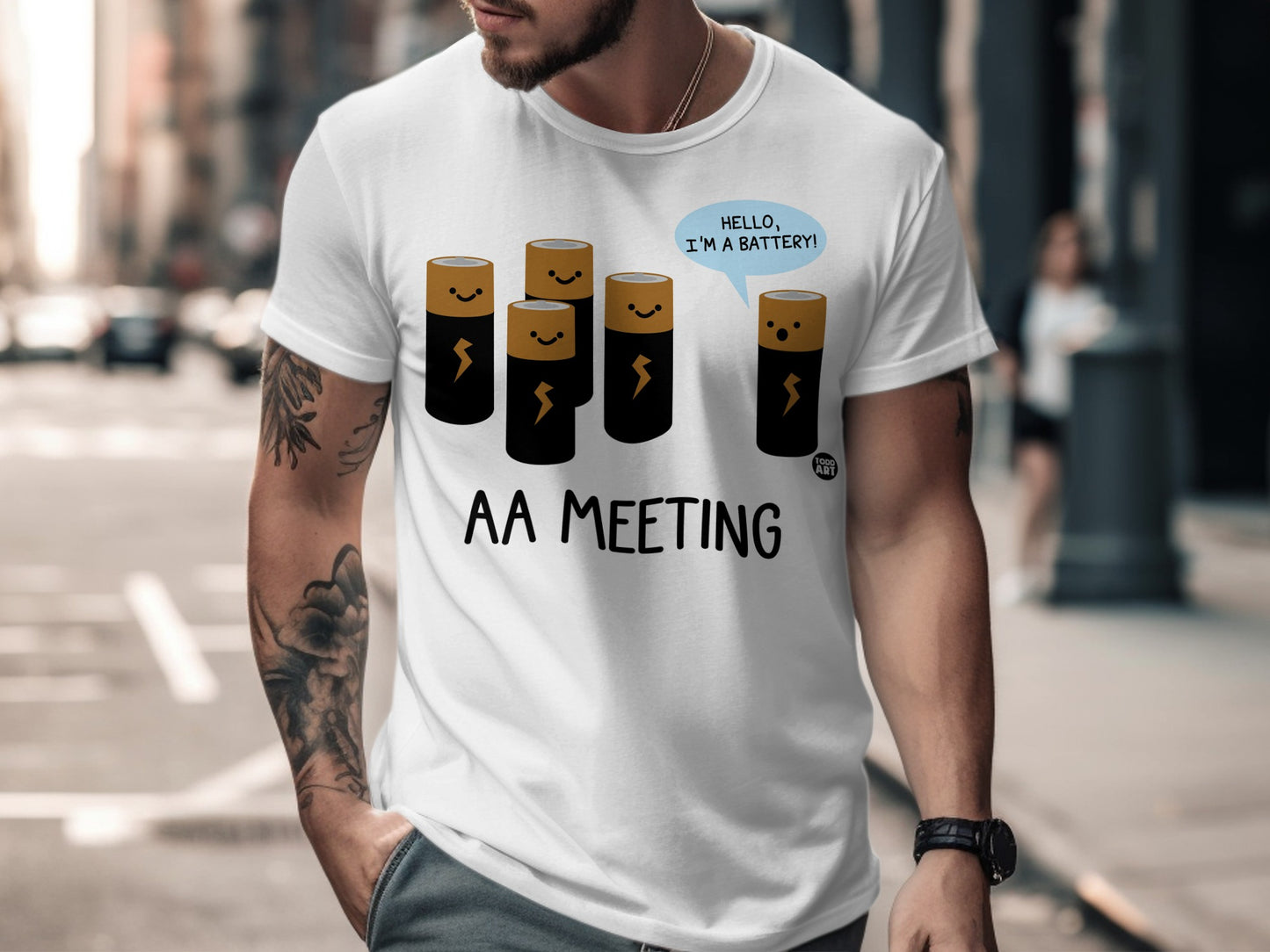 AA Meeting T-shirt with Battery Characters Design