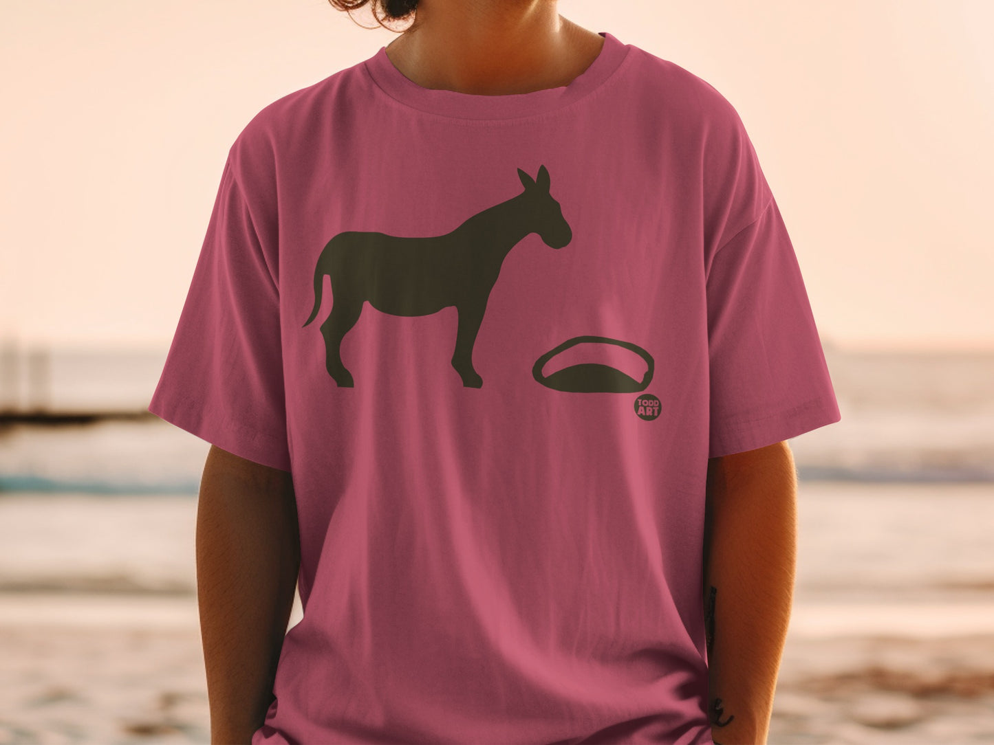 Pink Todd Art T-Shirt with Donkey and Shape Graphic