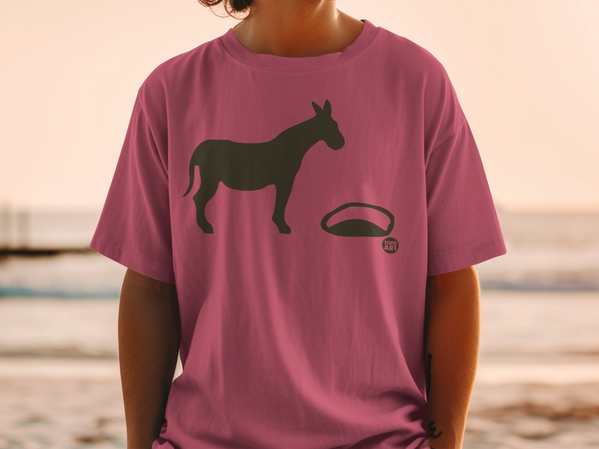 Pink Todd Art T-Shirt with Donkey and Shape Graphic