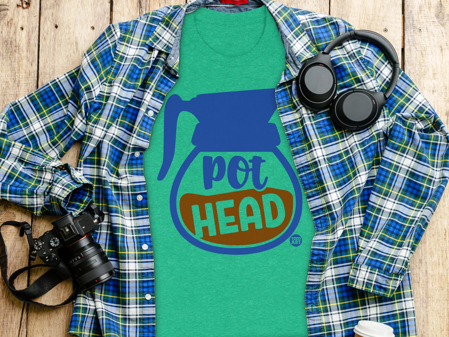 Fun Graphic 'Pot Head' Coffee Lover T-Shirt Tee
