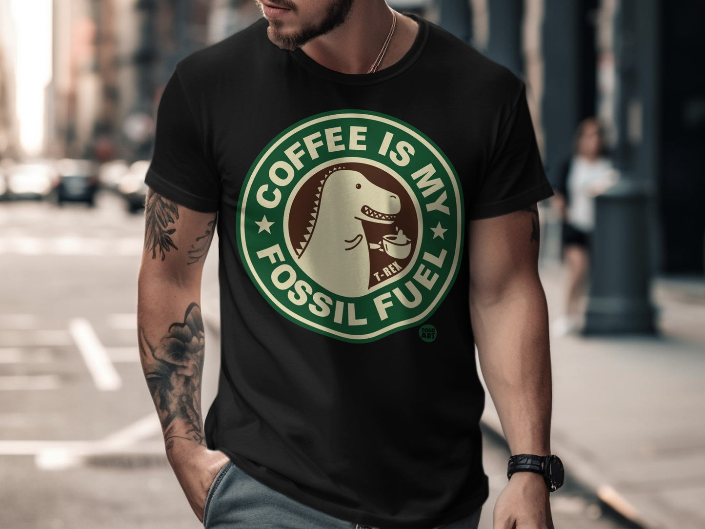 Coffee Is My Fossil Fuel Dinosaur Graphic T-shirt