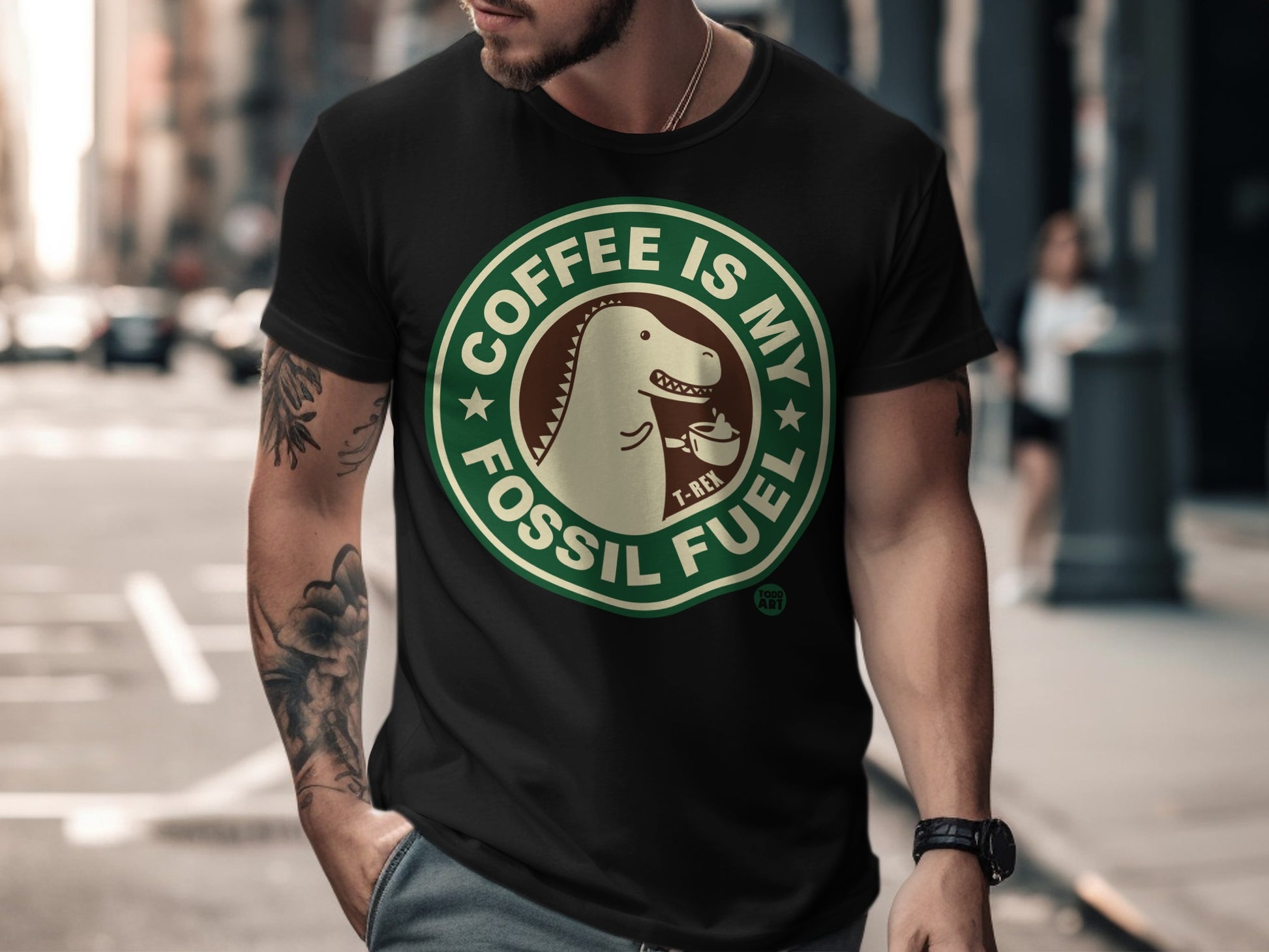 Coffee Is My Fossil Fuel Dinosaur Graphic T-shirt