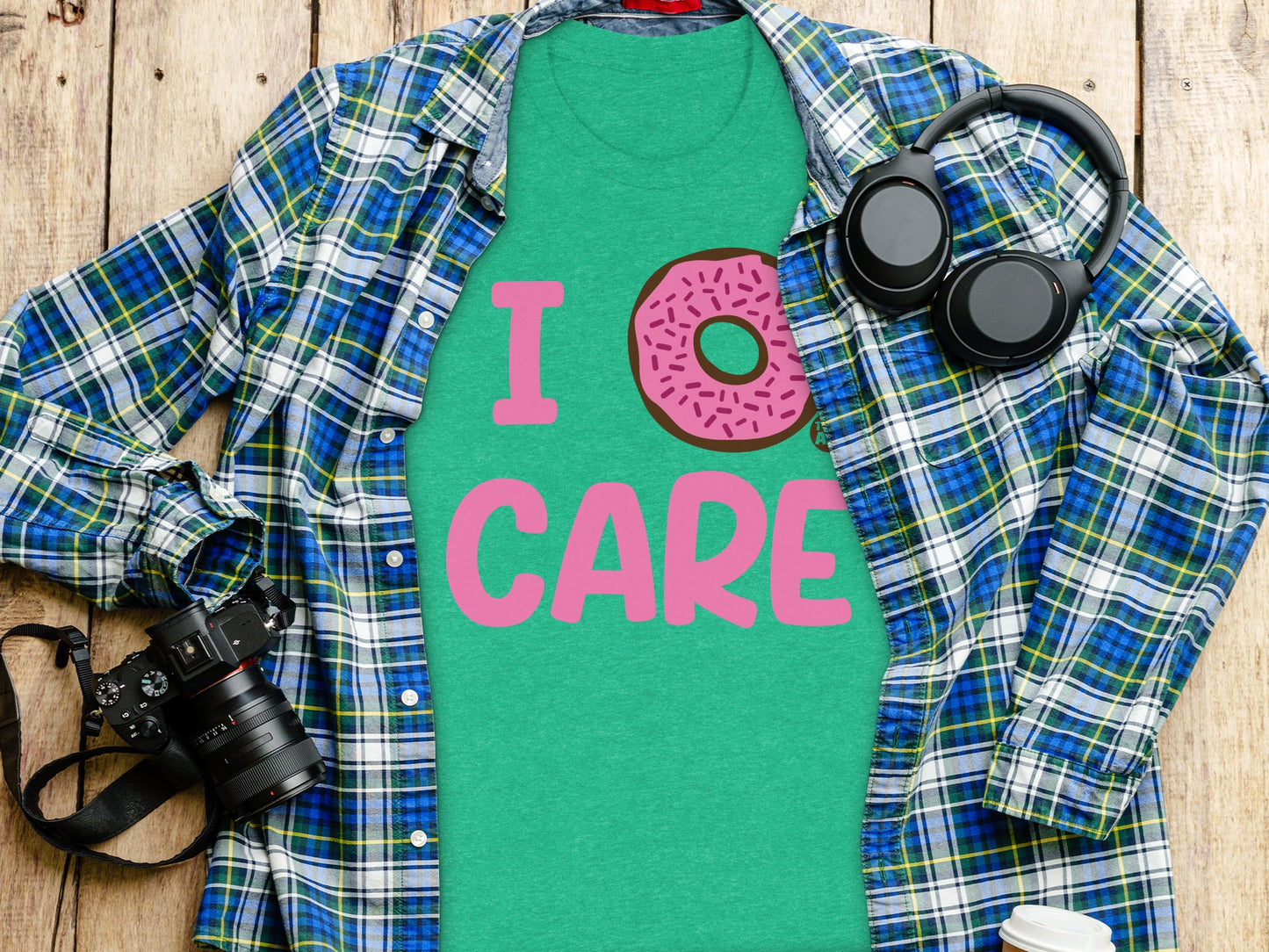 I Donut Care Graphic Tee with Fun Text Design