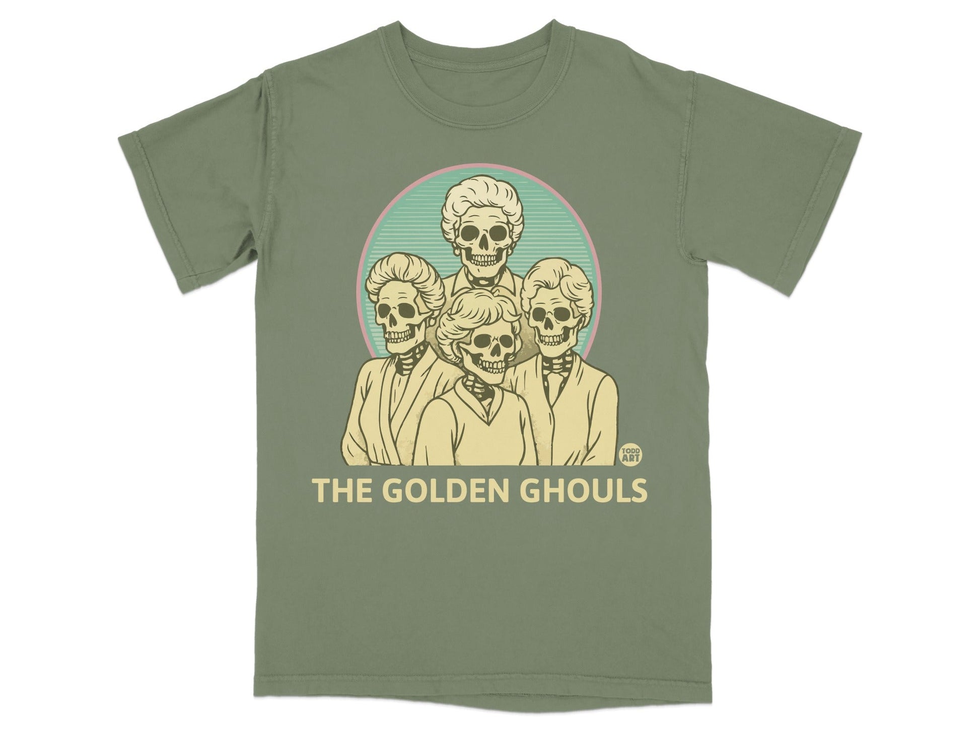 Skeleton versions of the Golden Girls with "The Golden Ghouls" text.