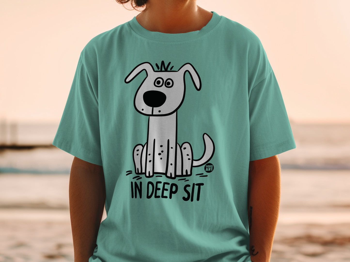 In Deep Sit Dog Cartoon Graphic T-Shirt
