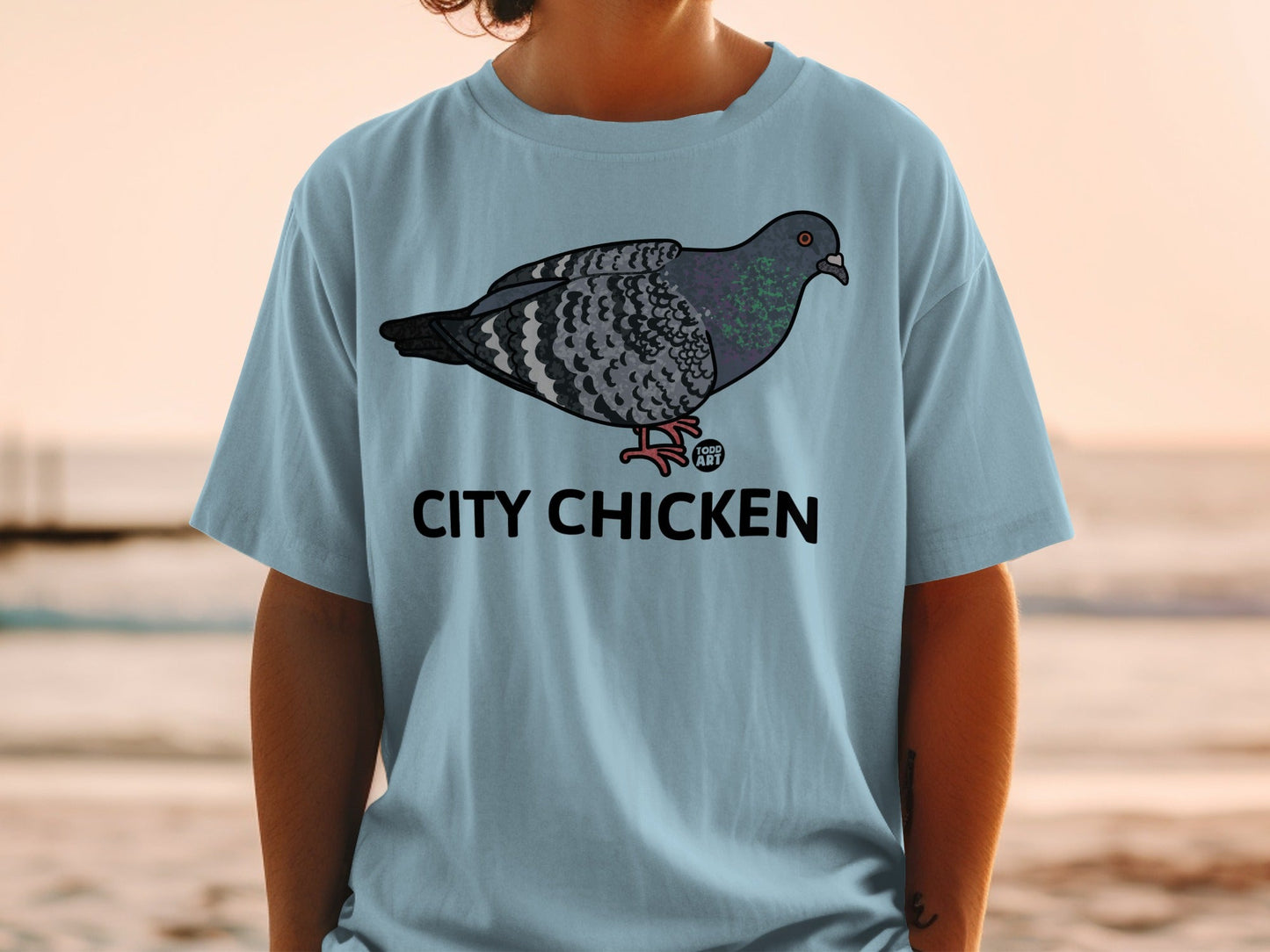 Funny City Chicken Pigeon Graphic Tee Shirt