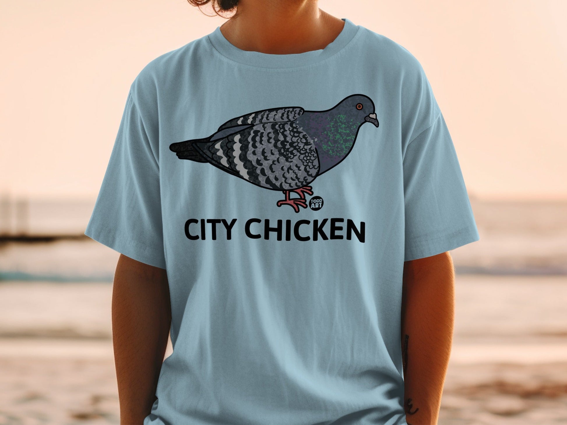 Funny City Chicken Pigeon Graphic Tee Shirt