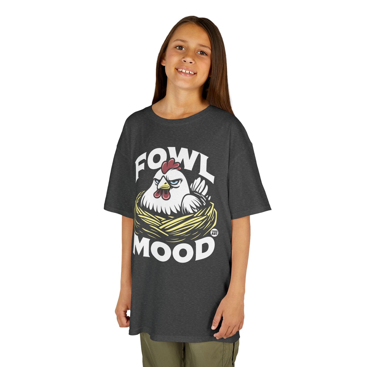 Kids T-Shirt — "Fowl Mood" Grumpy Chicken Graphic Tee