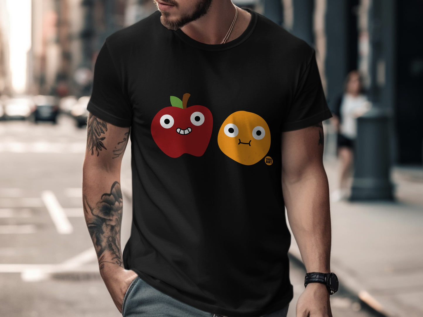 Funny Apple and Orange Cartoon Graphic Tee product