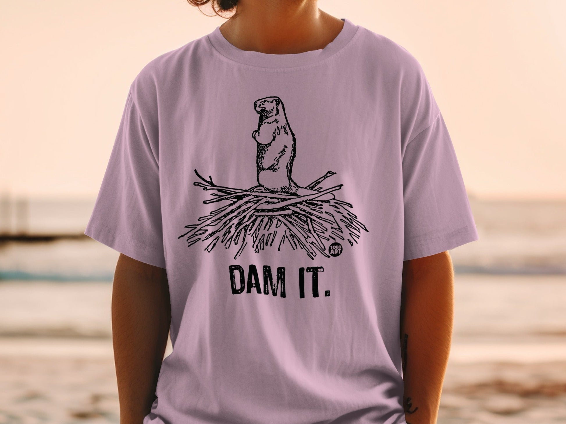 Funny Beaver Graphic 'Dam It' Quote T-Shirt