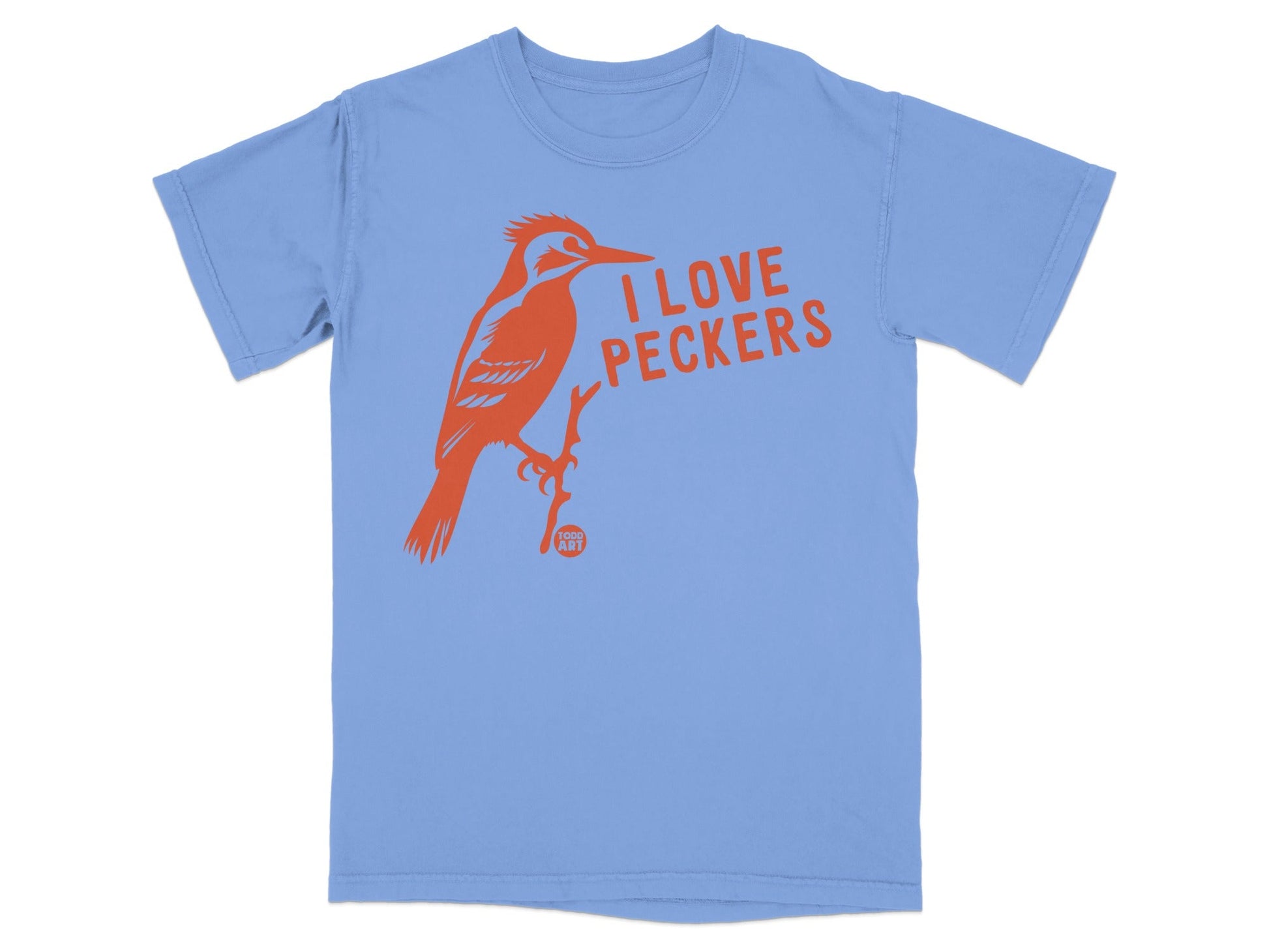 I Love Peckers Bird Print Blue Shirt for Fun Outfit