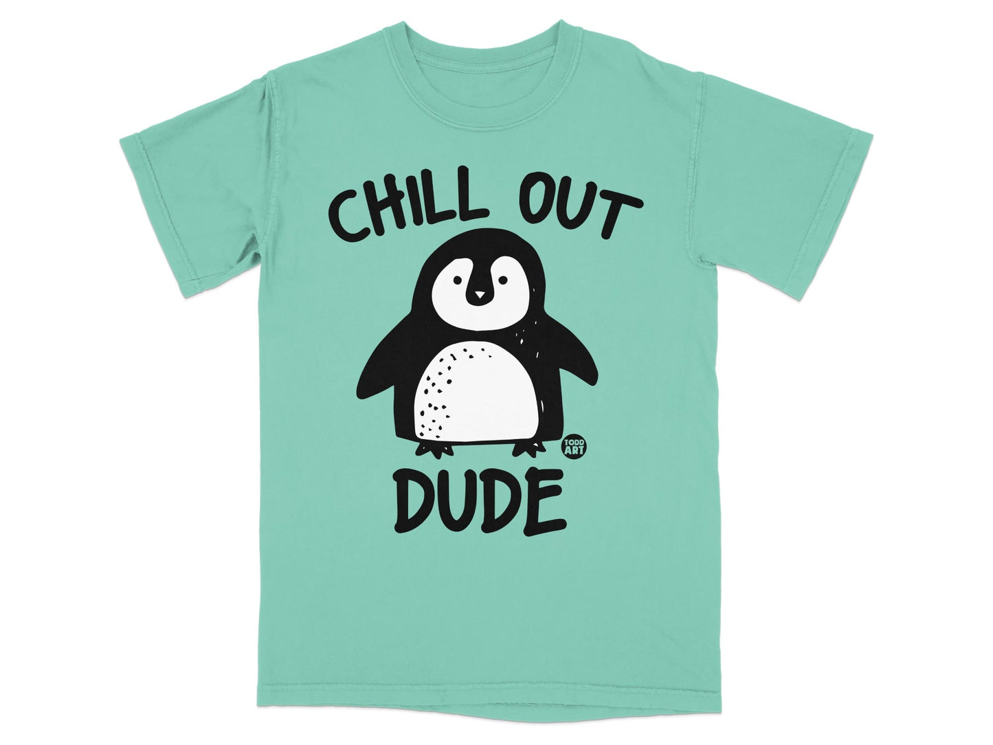 T-shirt with cartoon penguin and text "CHILL OUT DUDE".