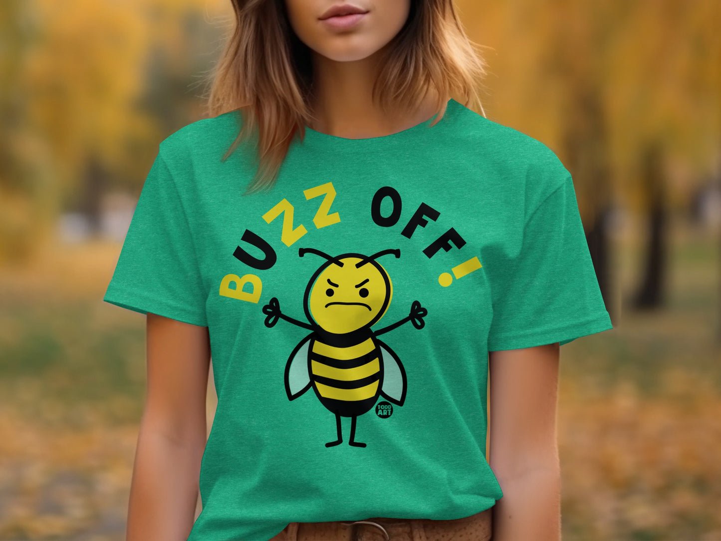 Buzz Off Angry Bee Graphic Green T-shirt