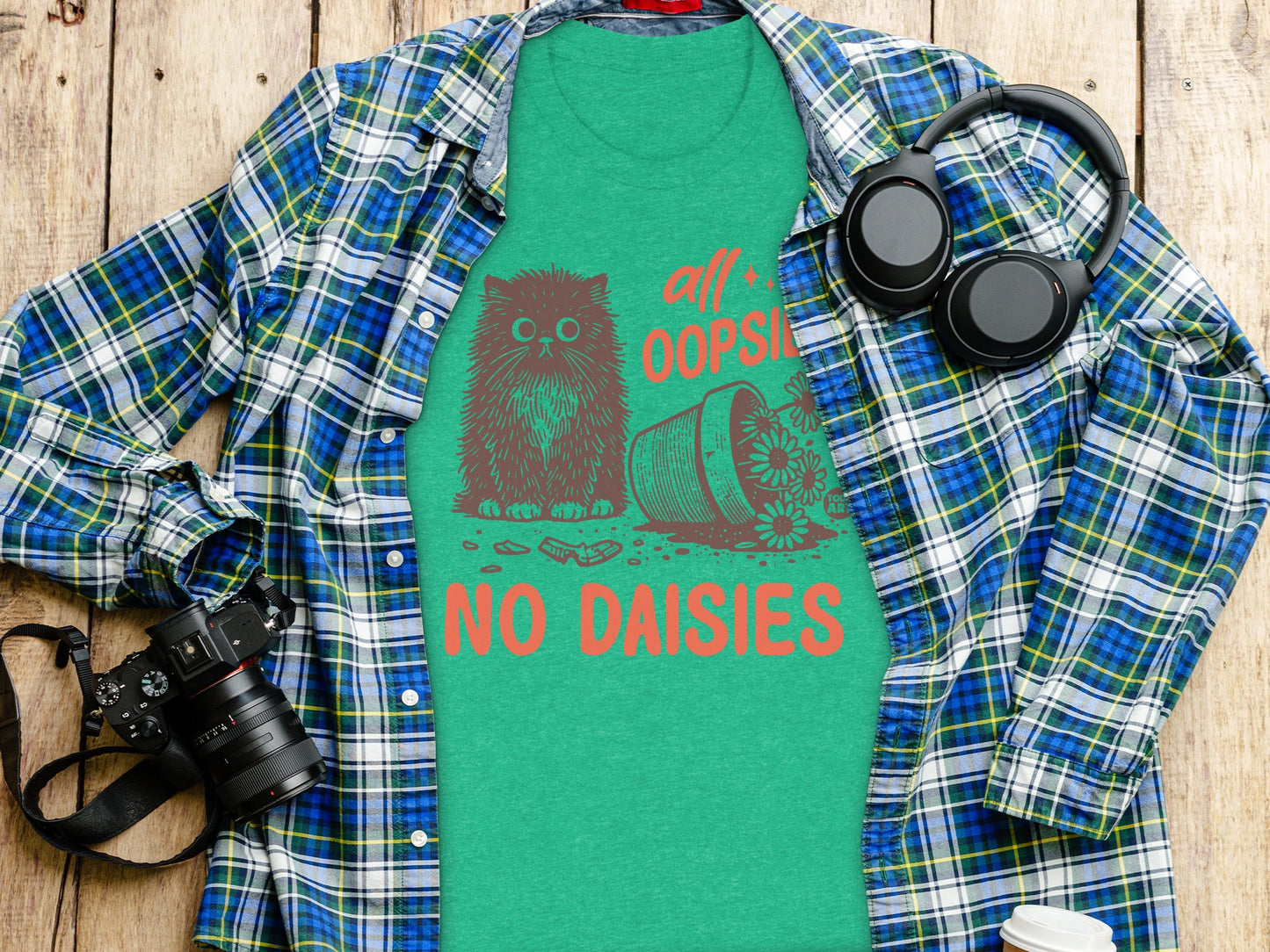 Oops No Daisies Cute Cat Graphic T-Shirt Design