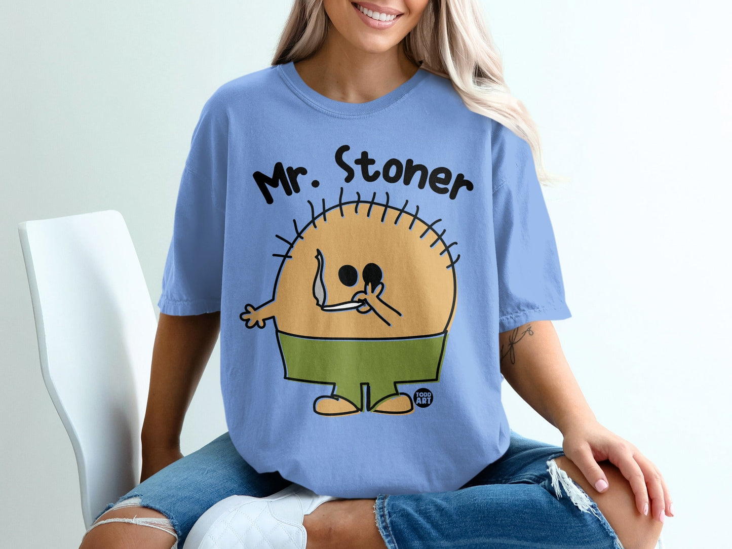 Mr. Stoner Graphic Todd Art Character Blue T-Shirt