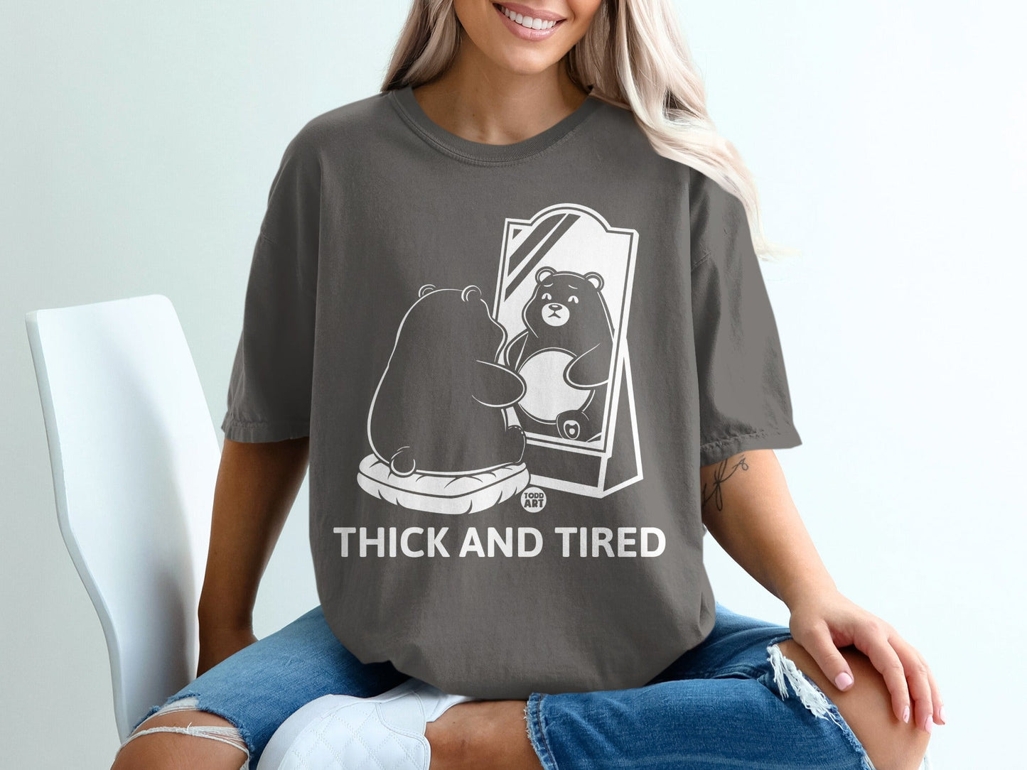 Thick and Tired Bear Design Graphic T-Shirt Product