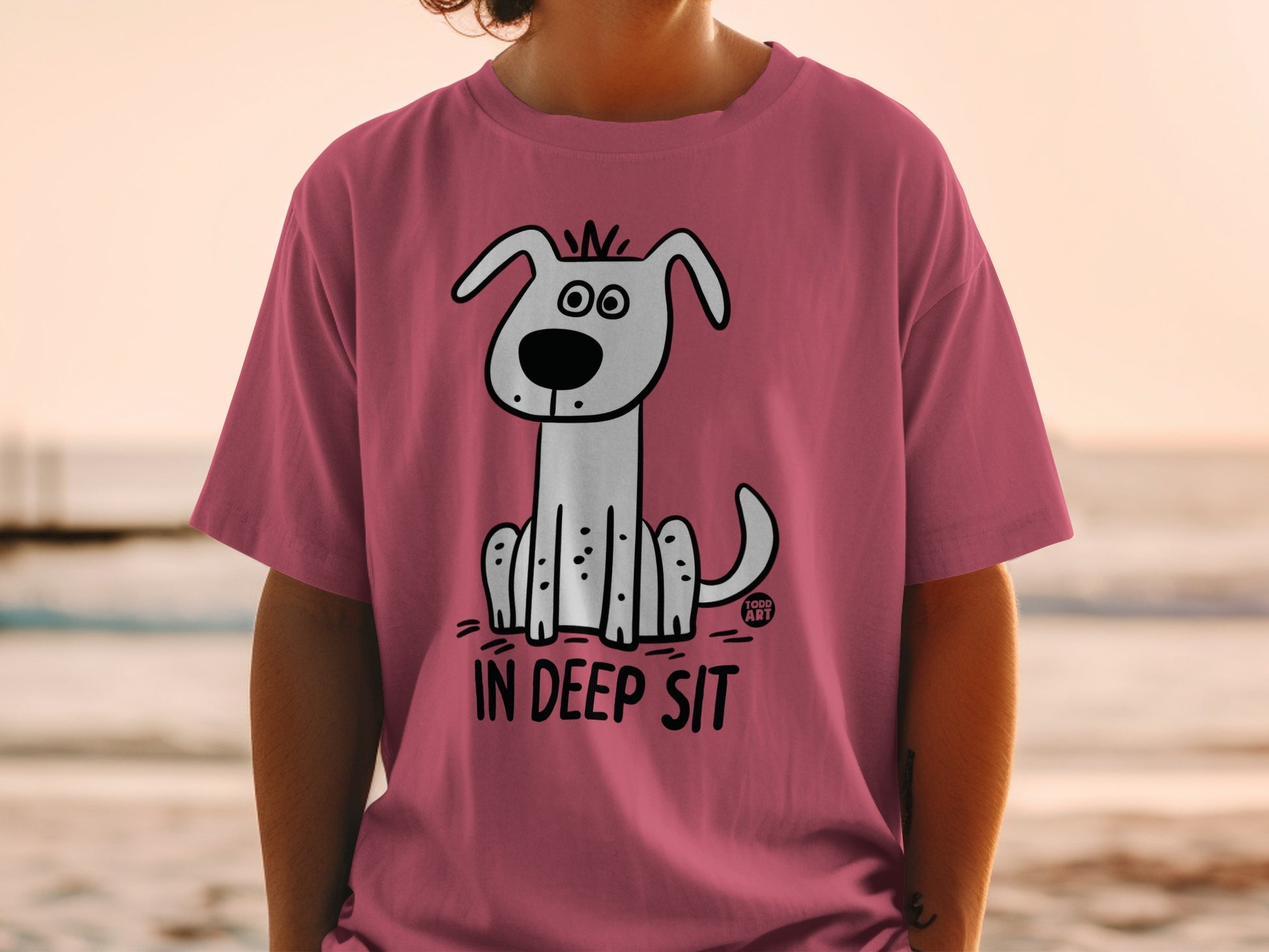In Deep Sit Dog Graphic Print Pink Shirt Product