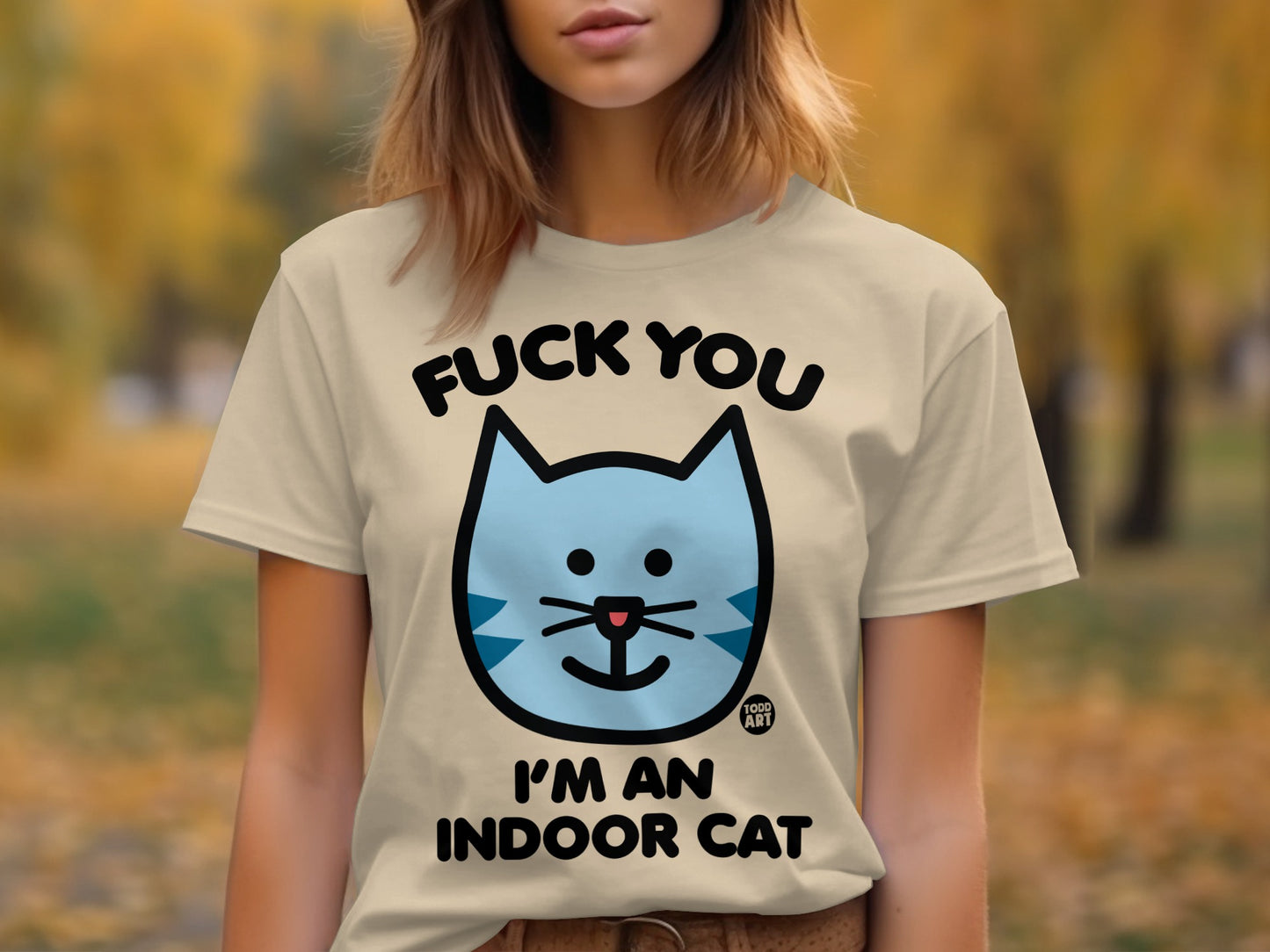 Funny Indoor Cat Graphic Tee with Cute Blue Cat Design