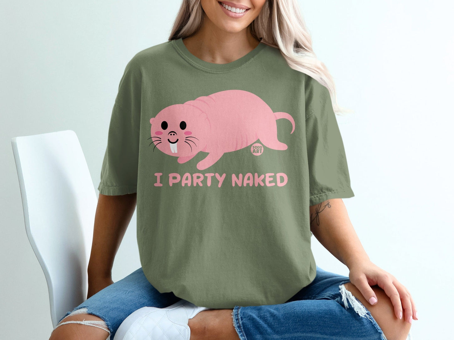 Funny I Party Naked Graphic Tee for Humorous Outfits