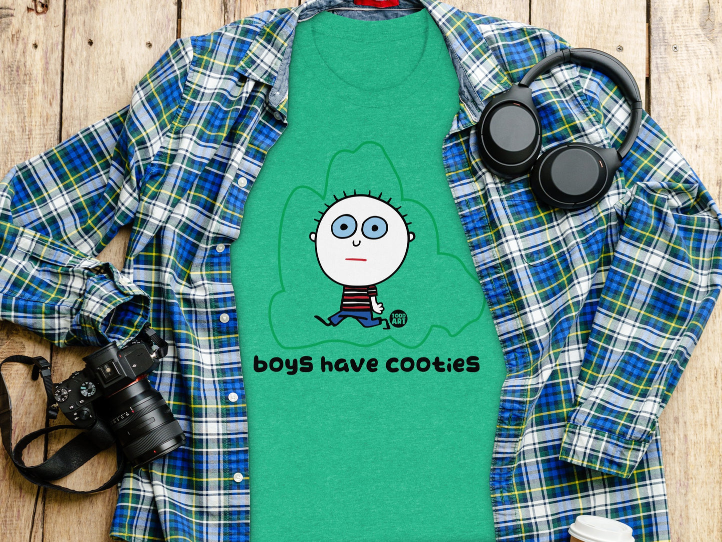 Boys Have Cooties Shirt with Cartoon Character Design