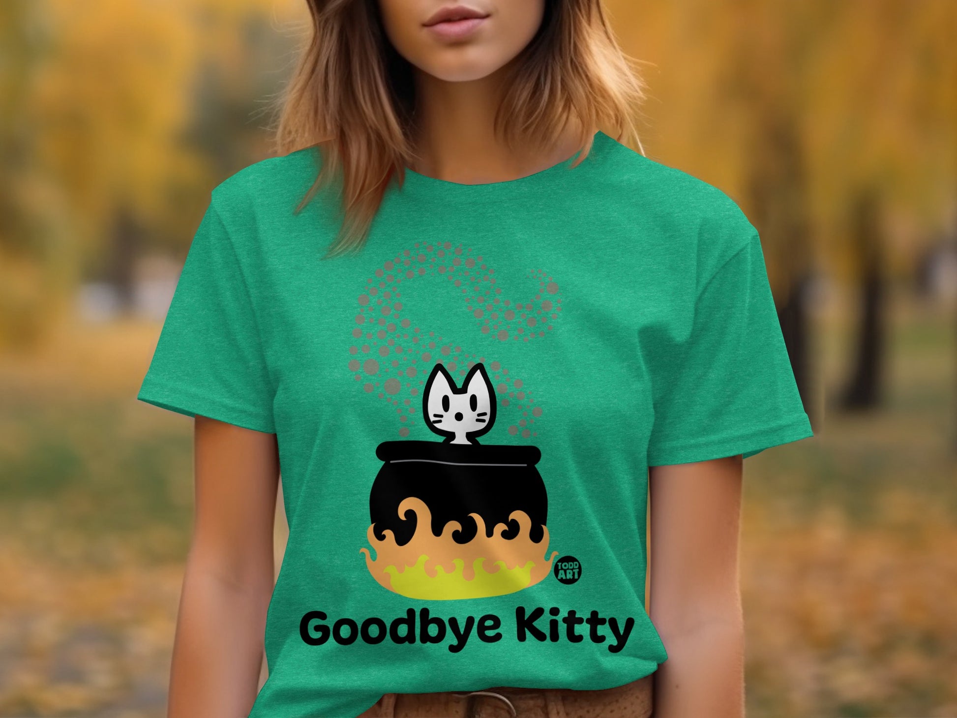 Goodbye Kitty Cauldron Green T-shirt