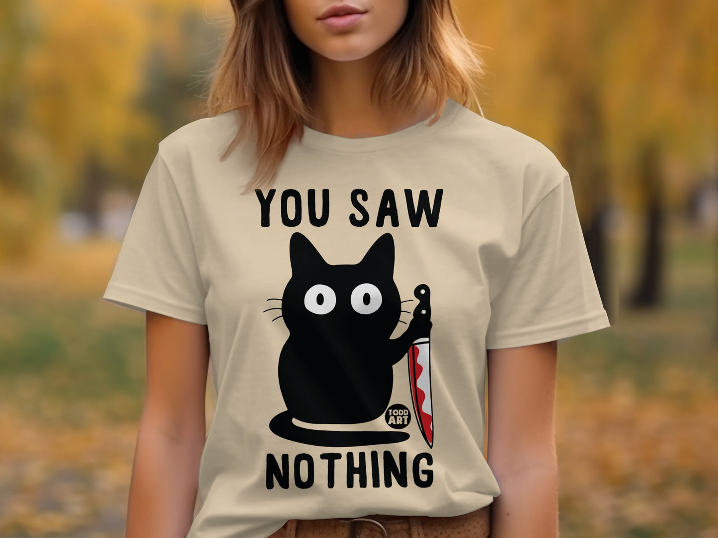 You Saw Nothing Funny Cat Knife Graphic T-Shirt