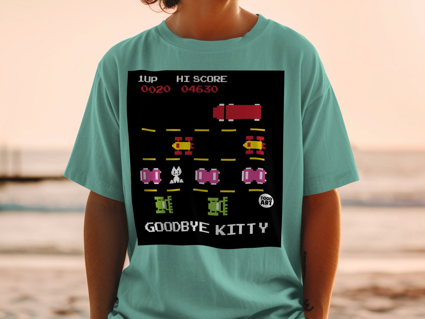 Retro Arcade Goodbye Kitty Graphic T-Shirt