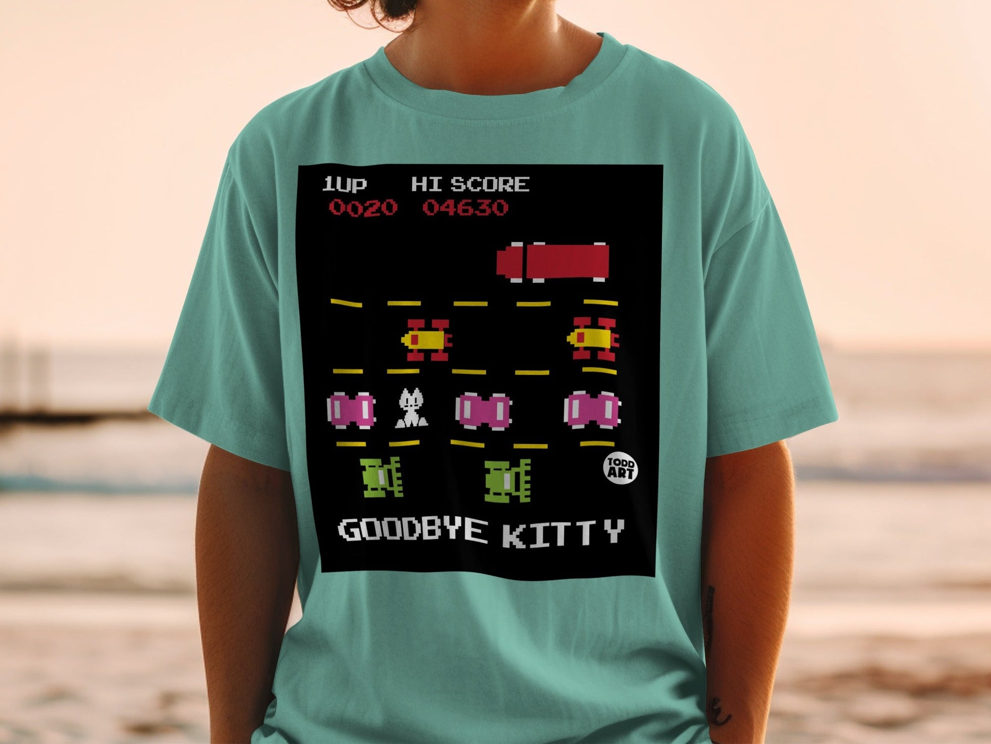 Retro Arcade Goodbye Kitty Graphic T-Shirt