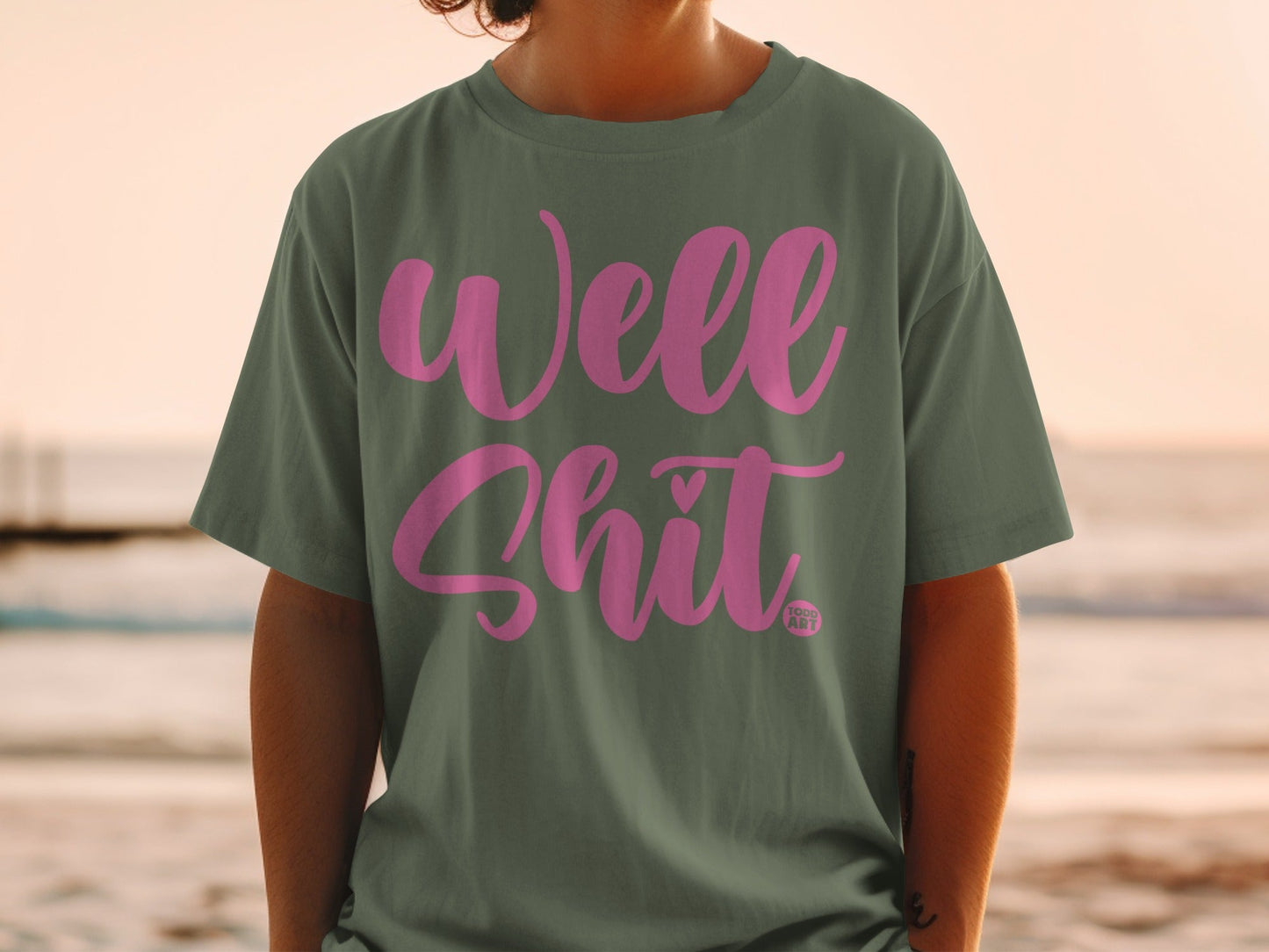 Well Shit Graphic Tee with Pink Text Design Shirt
