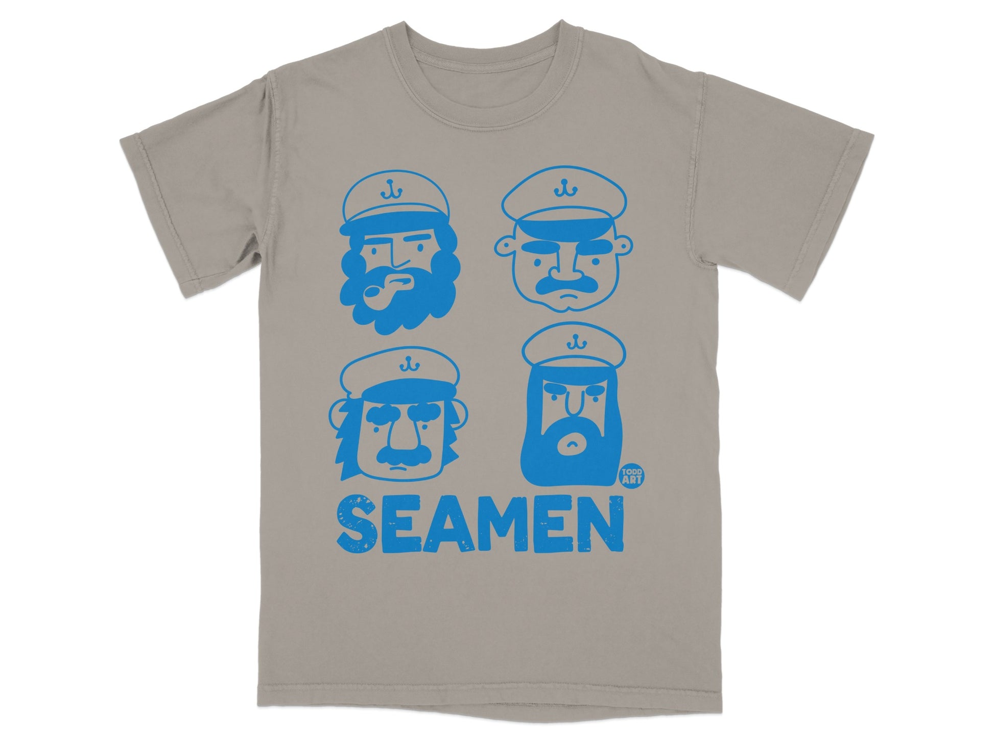 Todd Art Seamen Character Faces Blue Graphic Beige T-shirt product type