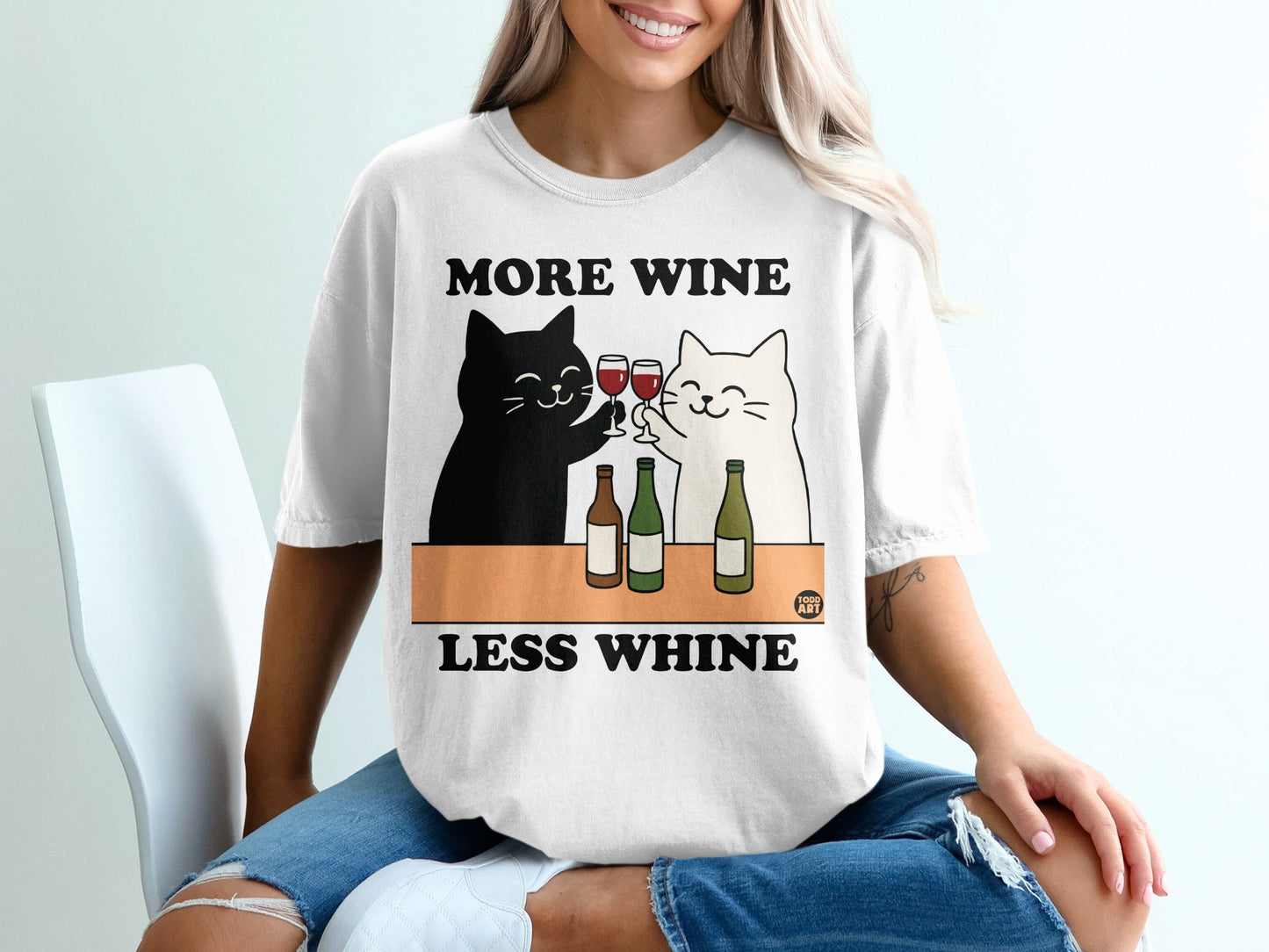 More Wine Less Whine Cute Cat Graphic T-shirt