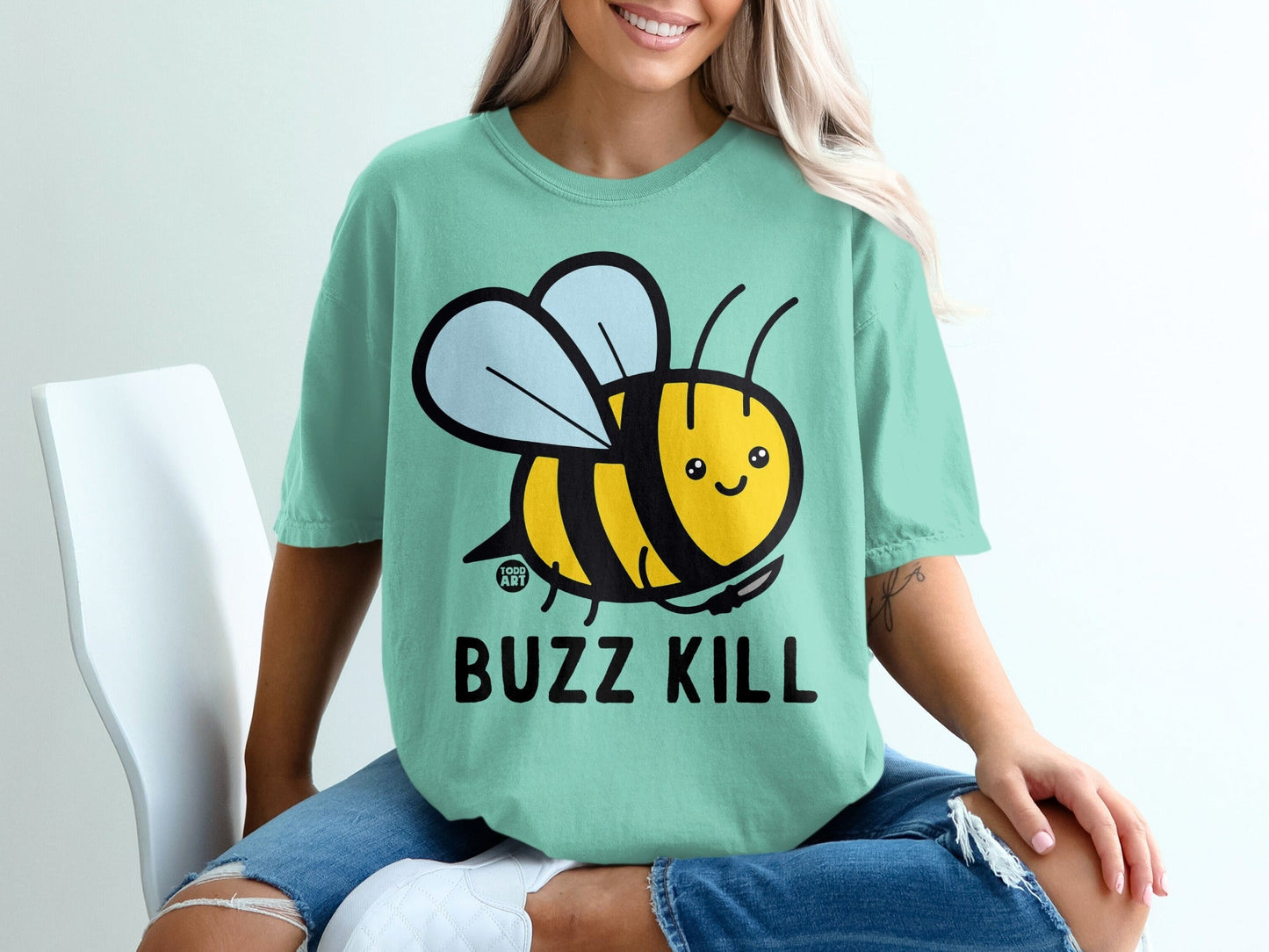 Buzz Kill Cute Cartoon Bee Graphic T-Shirt