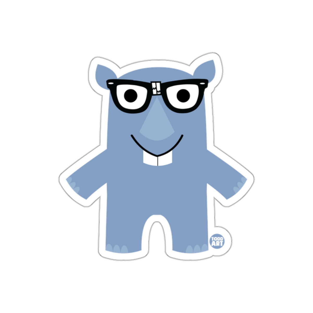 Cute Blue Cartoon Character with Glasses Sticker