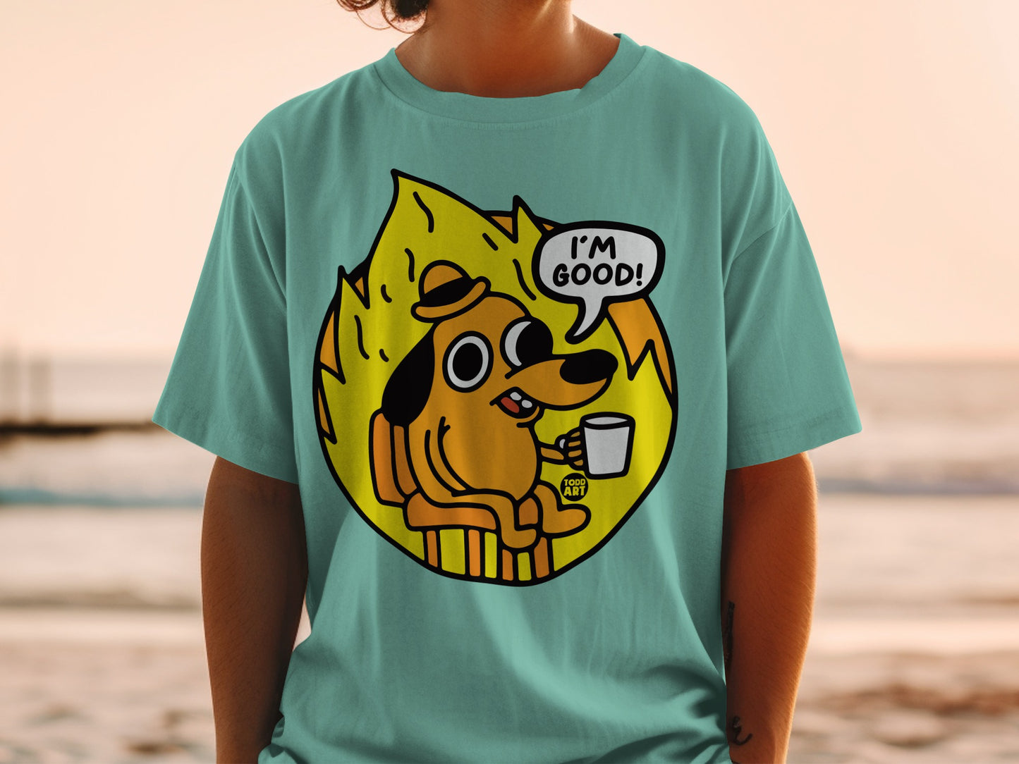I'm Good Dog Drinking Coffee on Fire T-shirt