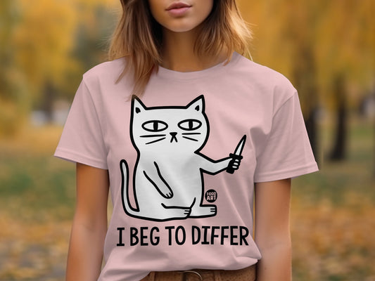 I Beg to Differ Cat Holding Knife Graphic T-shirt