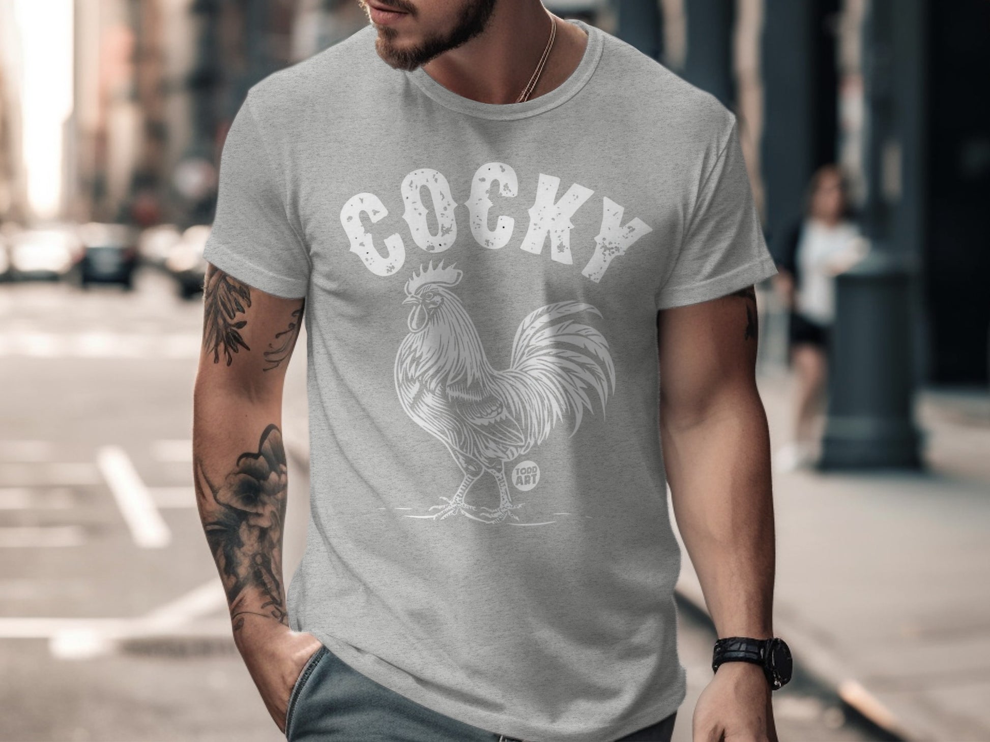 Cocky Rooster Graphic Todd Art Men's T-Shirt